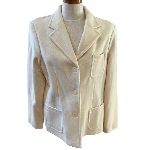 Andrea Viccaro Cream Wool Cashmere Blend Blazer 14 - Picture 1 of 8